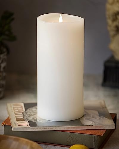 Seasonal Realistic Motion Flameless Electric LED Pillar Candle | 3D Moving Flame | Adjustable Brightness | Translucent and Glowing Body | Up to 800 Hour Battery Operated with Timer (3 x 7, Ivory)