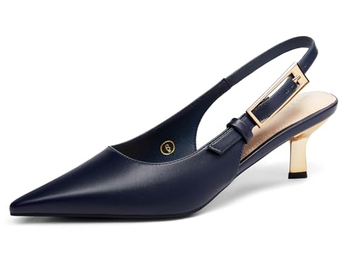 Image of Coutgo Womens Slingback Kitten Heels Closed Pointed Toe Pumps Buckle Strap Wedding Party Dress Shoes