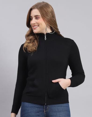 Image of Monte Carlo Women Regular Fit Full Sleeve Solid T Neck Winter Cardigan (Pack of 1)
