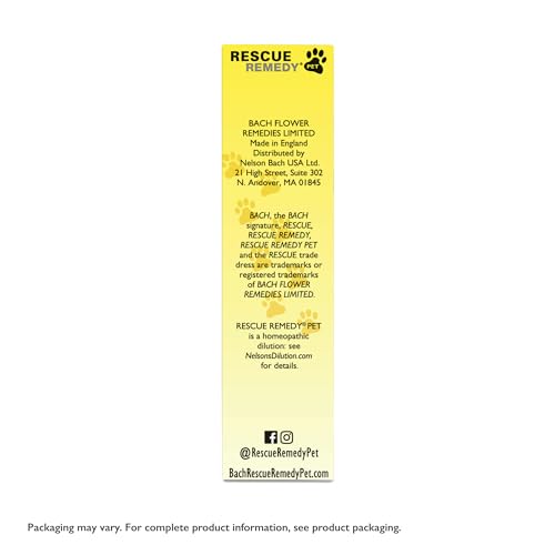Bach Rescue Remedy PET Pipette 20 ml, natürlicher Stressabbau, beruhigend für Hunde, Katzen und andere Haustiere, homöopathische Blütenessenz, Donner, Feuerwerk & Reisen, Trennung, Sedative-Free