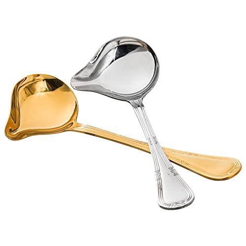 Cedilis 6 Pack Sauce Ladle, 18/10 Stainless Steel Drizzle Spoon With Spout, Small Gravy Ladle, Gold And Silver Spoon Ladle For Serving Soup, Mirror Polish #TOP6
