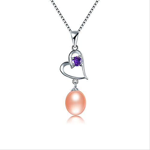 Pendentif zircon violet en argent 925 et perle ovale de culture pour femme