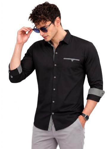 Image of Diverse Men's Cotton Shirt for Men | Regular Fit Full Sleeve Solid Casual Shirt with Spread Collar, Stylish Pocket Design, Standard Length | Formal Office Wear