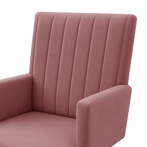 Image of Rosebell Modern Velvet Office Chairs Set of 2 with Armrests & Metal Legs | Upholstered High Back Leisure Chairs for Living Room, Bedroom, Office, Cafe & Dining Room | Rose Pink