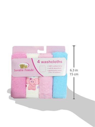 Image of Luvable Friends Unisex Baby Super Soft Cotton Washcloths, Pink Elephant, One Size