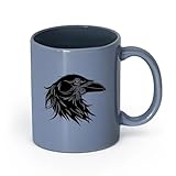 AYUEHBN céramique Grandes tasses à thé, café et chocolat chaud Tête de corbeau d'oiseau de style gothique （11oz/320ml） Utilisation au café ou au restaurant Blaugrau
