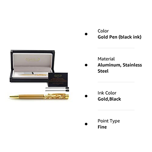 Superiore Senna Italian Black Ink Gold Pen - Gift Box Luxury Pen With Real 24K Gold Flakes And 2 Ink Cartridges - Cute, Fancy Pens For Wedding, Gold Office Supplies For Women, Desk Gifts For Men #TOP6