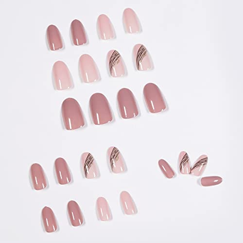24Pcs Press On Nails Short Fake Nails With Nail Glue Oval Head Glue On Nails Matte False Nails Pink Almond Artificial Nails Full Cover False Nail Tips Acrylic Nails For Women Diy Manicure Tools #TOP1