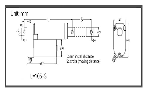 Actuador lineal para ventanas y maleteros de coche con 250mm de carrera 4