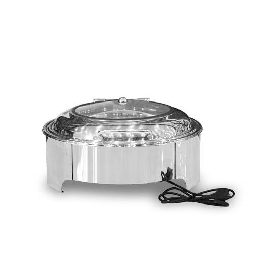Image of Electric Chafing Dish Round 6 LTR 2-in-1 Hydraulic Lid, Round Chafing Dish with Electric Heating for Hotels, Restaurants, Catering etc (Electric)