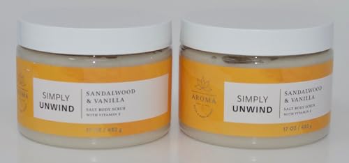 2 BATH BODY AROMATHERAPY SIMPLY UNWIND SANDALWOOD VANILLA SALT SCRUB