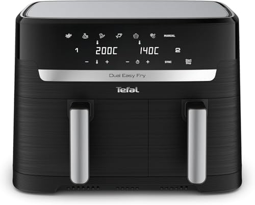 Tefal Dual Easy Fry Heißluftfritteuse 8,3 L mit 2 Kammern | XL-Schublade, 7 Programme, 2700 W, Extra-Crisp-Technologie, fettarm frittieren & energiesparend, spülmaschinenfest, EY90