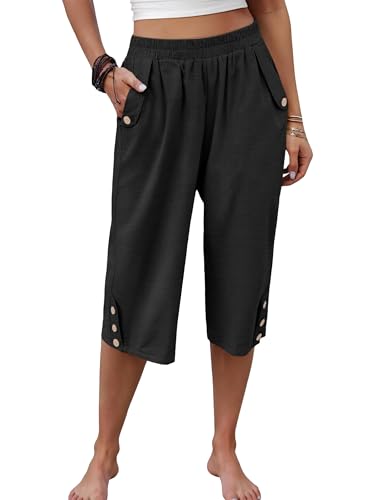 Image of ANRABESS Womens Wide Leg Capri Pants Elastic Waist Casual Loose Lounge Trousers 2026 Summer Flowy Beach Vacation Clothes