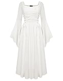 Scarlet Darkness Women Renaissance Chiffon Dress Medieval Costume Ruched Cottagecore Dress White XXL