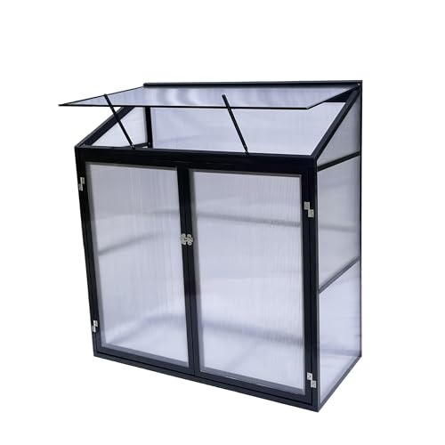 Tomatengewächshaus Aufzuchtschrank Treibhaus Frühbeet Pflanzenhaus Aluminium Beistell-Gewächshaus klein mit Rückwand 130x55X140 cm(Schwarz)