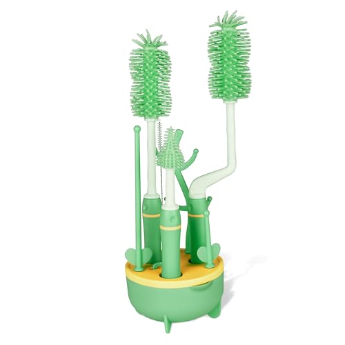 Image of Bottle Brush Set of 3 with Convenient Holder, Bottle Water Brush Soft and Easy to Clean, Bottle Silicone Brush Head Can Effectively Remove The Stain Residue On The Bottom of The Cup, Green