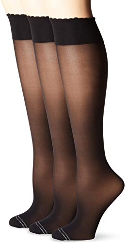 HUE Women's Graduated Compression Knee Hi Socks 3 Pair Pack, Assorted, sheer/black, One