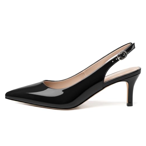 Image of NUMALEO Slingback Heels for Women Pointed Close Toe Kitten Heels Patent Pumps Dress Party Comfy Heeled Sandals Stiletto 2.5 Inch Dress Shoes