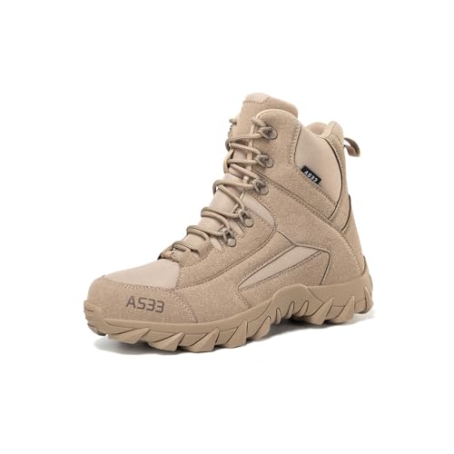 Image of Kervaky Men's Tactical Boots - Military & Work - Durable & Lightweight - Beige