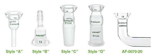 Chemglass AF-0070-02 Series AF-0070 Adapter, Airfree, Schlenk, Style"A", 15 mm O-Ring Joint to 1/4" OD Straight Glass