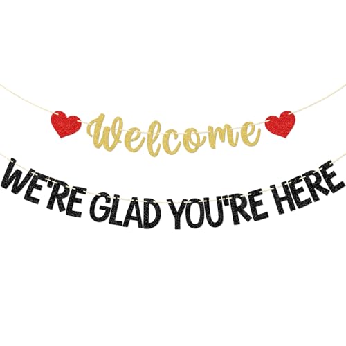 Welcome We're Glad You Here Banner - Church Welcome Sign Decorations - Wedding Decorations - Pre strung Classroom Wall Decor