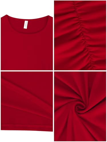 Image of Missufe Women's Short Sleeve Ruched Bodycon Casual Knee Length Dress (Red Short Sleeve, XX-Large)
