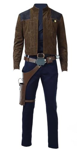 Pouzuwb Adult Han Solo Costume Men Shirt Jacket Pants with Belt and Holster Full Set Halloween Cosplay Outfits (Brown, X-Large)