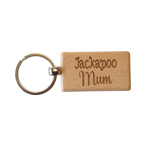 Decalarama Jackapoo Mum Keyring Gift - Nice Cute Engraved Wooden Key Fob Novelty Dog Owner Present