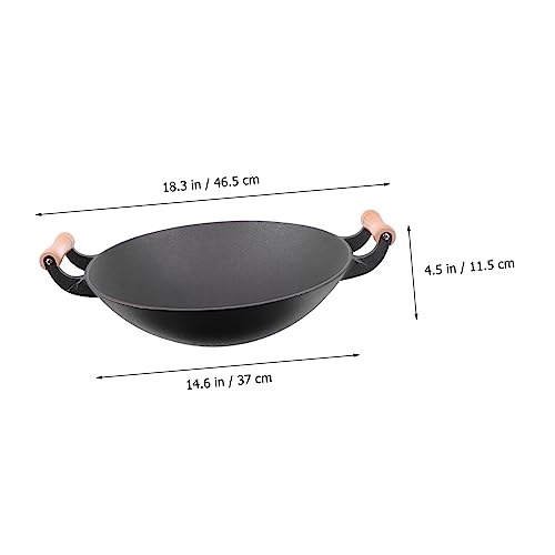 Wok de hierro fundido grueso con mango de madera antiadherente miniatura 6