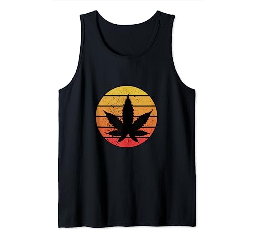 Sunset Vintage T-Shirt Marihuana Weed Cannabis Leaf Retro Camiseta sin Mangas