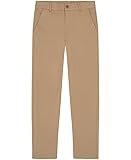 Nautica Boys' School Uniform Twill Pants, Flat Front & Elasticized Waistband, Zipper Closure with Faux Buttons, Stretchy Fabric, Burnished Khaki Knit, 10