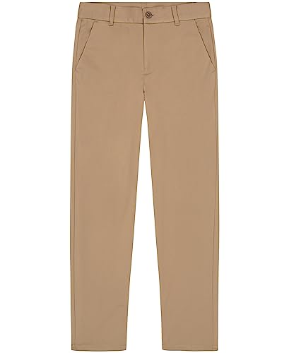 Image of Nautica Boys School Uniform Twill Khaki Pants, Flat Front & Elasticized Waistband, Zipper Closure With Faux Button