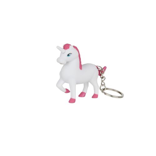 MISTER GADGET - MG3117, Porte-clés licorne sonore lumineux mignon, pratique et tendance, Conçu pour retrouver vos clés facilement. Taille : 6x7x2.1 cm, Couleur : Blanc-Rose