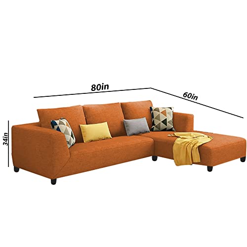 Image of Galib RHS 4 Seater L Shape Sofa Set for Living Room (Orange Fabric)