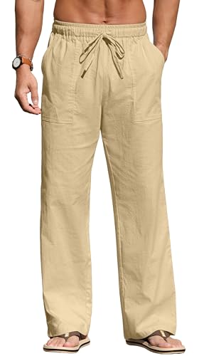 Sailwind Men's Casual Linen Pants Beach Summer Loose Fit Elastic Waist Drawstring Pants Lightweight Linen Trousers