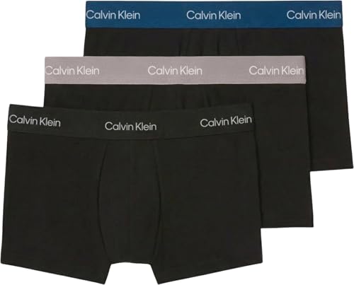 Image of Calvin Klein Men’s 3 Pack Low Rise Trunks Underwear, Black (Black W Classic Blue Wb/Black W Po), L