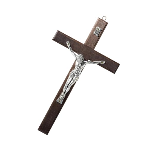 AJKQNMA 20.2x11.5CM Kruzifix Kreuz Wandbehang Holzkreuz Wanddekoration Platin Holzkreuz Mit Legierung Jesus Christus Katholische Wandkunst Kreuz Für Kirche Zuhause Dekor