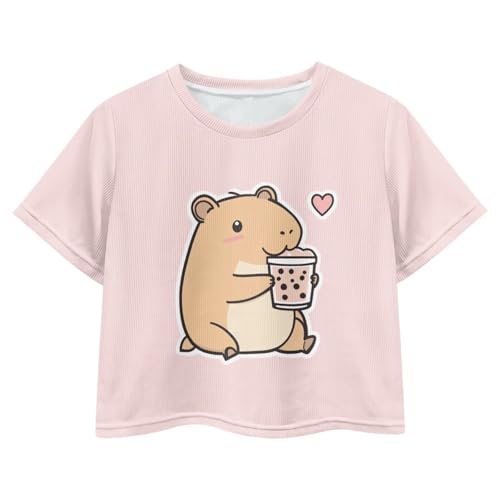 Image of Girls Fashion Crewneck Tee Shirts Casual Short Sleeve Crop Top Summer Outfits 5-14 Years Old