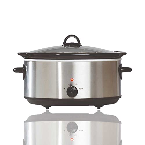 AAMEN 6.5L Slow Cooker Stainless Steel Stonware Pot 3 Heat Setting For Maximum Cooking Versatility Portable Slow Cooker With Tempered Glass Lid Dishwasher Safe Stoneware Pot Easily Cleanable