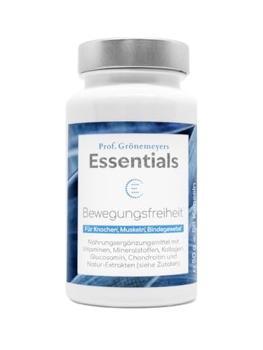 Prof. Grönemeyer Essentials 'Bewegungsfreiheit' Gelenk Komplex - Kollagen Kapsel mit Vitamin C & D, Chondroitin, Glucosamin, für Knorpelaufbau, Beweglichkeit, Bindegewebe & Knochen, 56 Stück