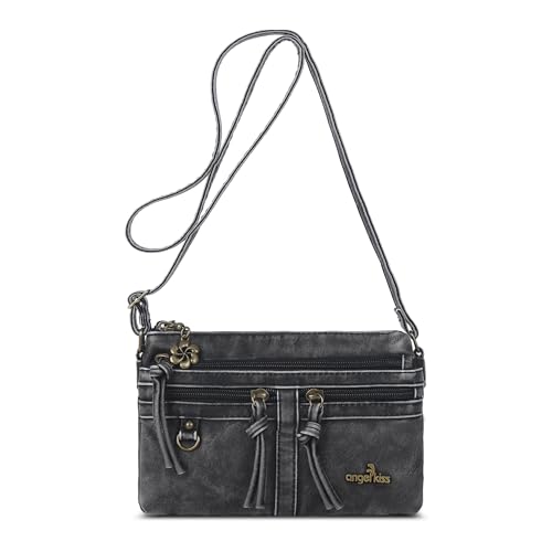 Image of Angel Kiss Small Crossbody Bag for Women Leather Crossbody Purse Triple Compartments Cell Phone Purse Shoulder Bags for Women