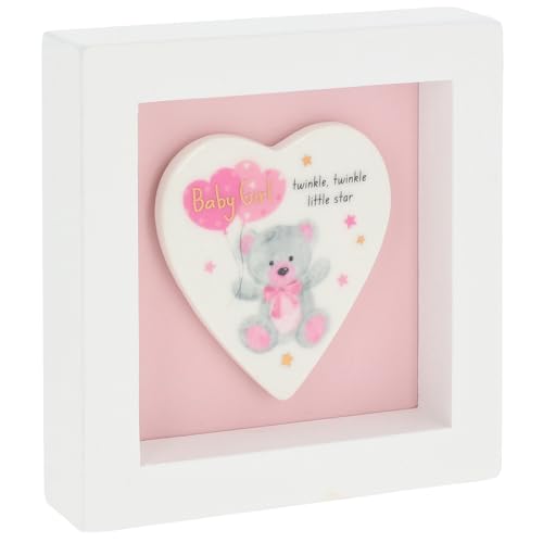 Thoughtful Words Little Bear Art Plaque, Tooth & Curl Box, Birth Certificate & Ceramic Frame - Boy & Girl Variations | Baby Keepsakes & Nursery Gifts (Little Bear Art Plaque Girl)