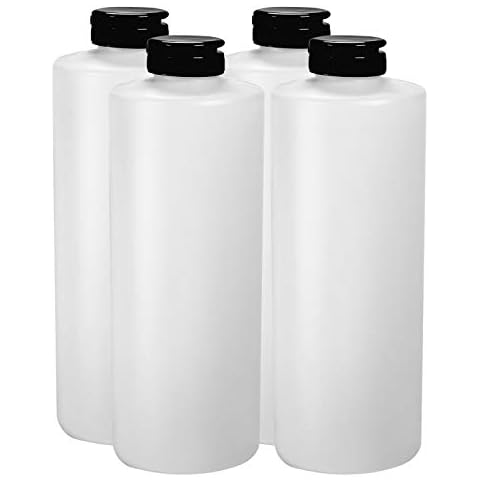 Pinnacle Mercantile Plastic Condiment Squeeze Bottles Dispensing with Black Flip Top Hinged Cap Large 32 oz Empty Set of 4 Cover