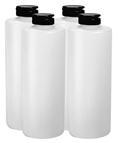 Pinnacle Mercantile Plastic Condiment Squeeze Bottles Dispensing with Black Flip Top Hinged Cap Large 32 oz Empty Set of 4