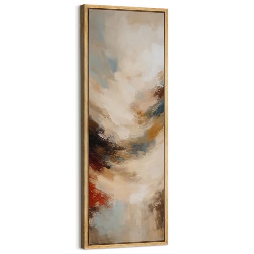 MUDECOR Large Framed Canvas Print Wall Art Colorful Abstract Brushstroke Vertical Illustrations Decorative Colorful Multicolor for Bedroom - 60"x20" Natural