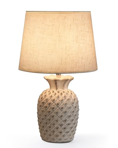 LIT AMPO Lampada da tavolo ricaricabile senza fili, dimmer con timer con telecomando, base in ceramica e paralume in tessuto di lino, luce che cambia colore a batteria, piccola lampada da comodino per