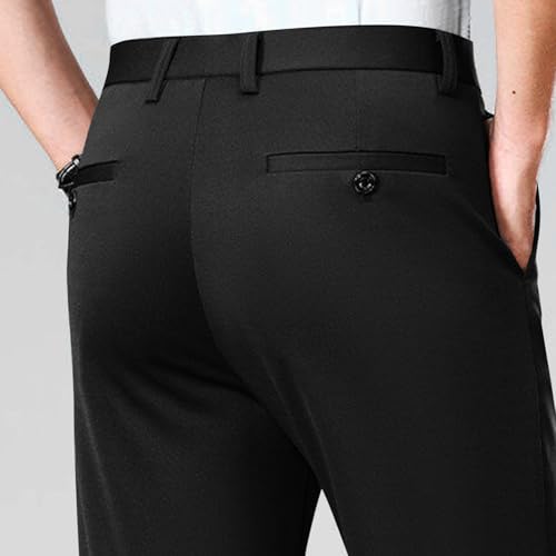 Men's Button Suit Pants Straight Solid Color Fitted Long Trousers Elastic Waist Breathable Business Dinner Pants4