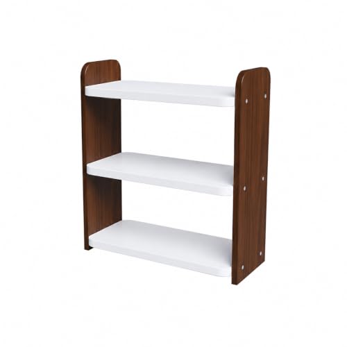 Image of 3-Tier Kitchen Organizer Rack for Countertop, Engineered Wood Spice Rack Shelf, Space Saving Storage Stand for Kitchen, Bathroom & Office, Easy Assembly, Dark Brown (White & Brown)