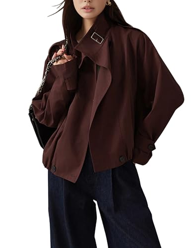 Jackets for Women Trendy Vintage Trench Coat Turtleneck Crop Jackets with Pockets