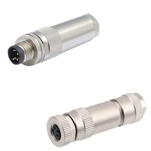 HangTon M8 4-pin Male Female Connector, Cable Plug, Screw Terminal Connection, A-Code, Power 60V DC 4A, IP67 Waterproof, Metal Shielded Circular Aviation for Industrial Automation Sensor